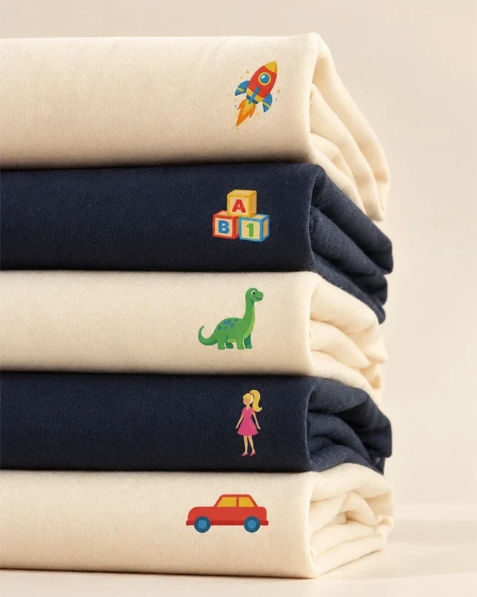 Stack of sweatshirts from the My Toy Minis collection by Tout Est Fichu