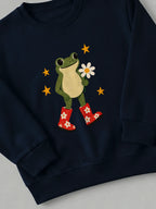 Frog In Boots - Sweatshirt Navy close-up by Tout Est Fichu