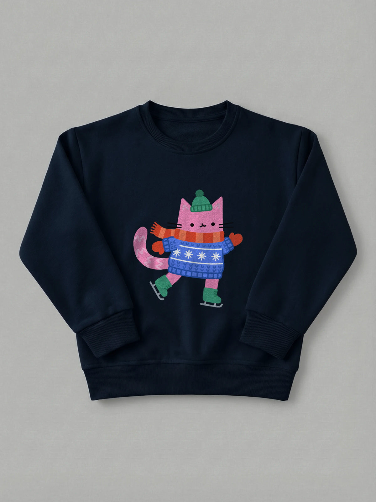 Ice Skate Cat - Sweatshirt in Navy by Tout Est Fichu