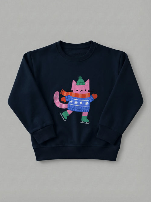 Ice Skate Cat - Sweatshirt in Navy by Tout Est Fichu
