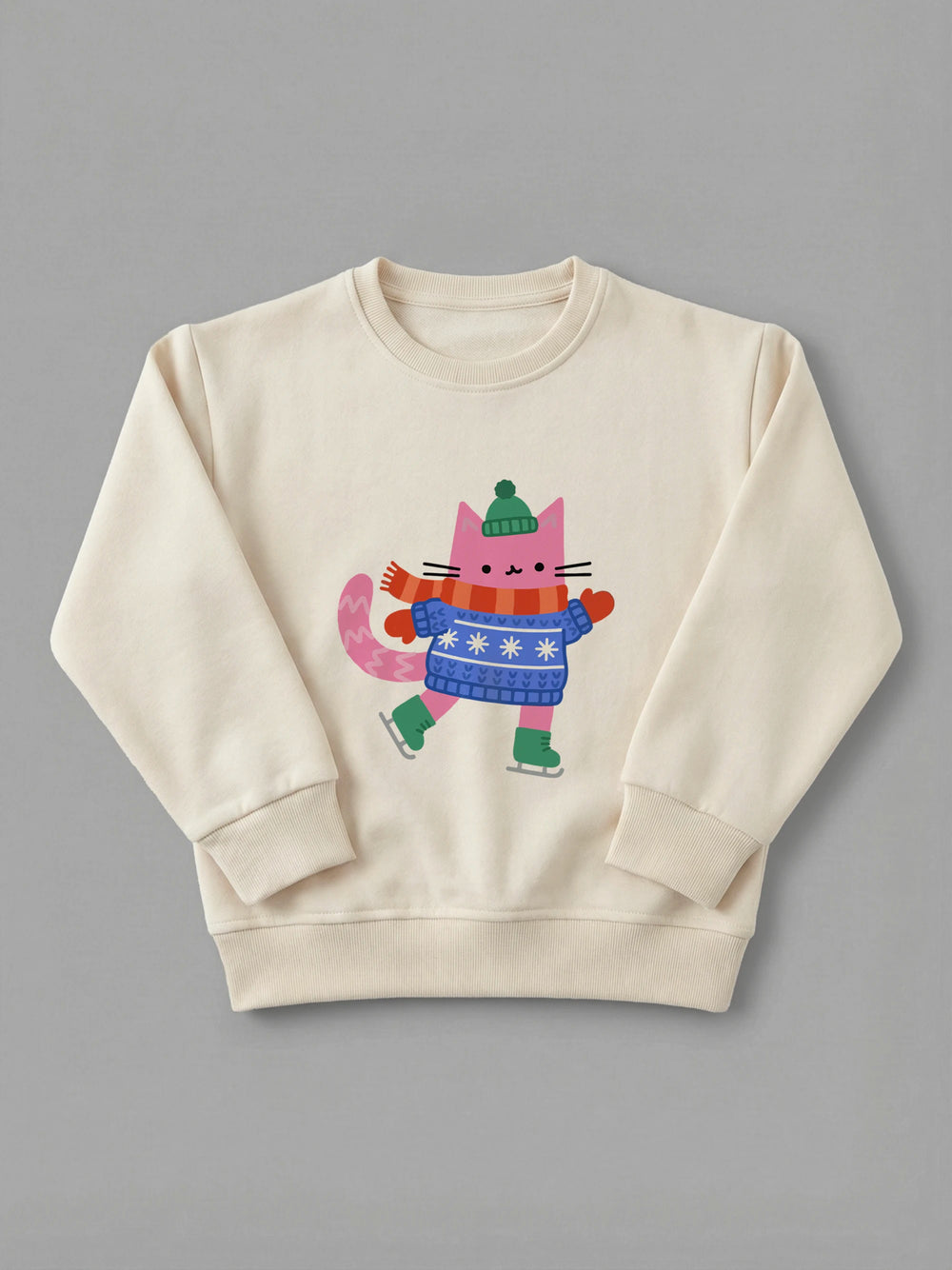 Ice Skate Cat - Sweatshirt in Cream by Tout Est Fichu