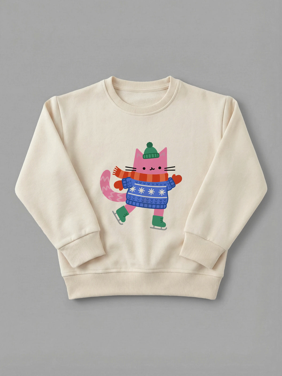Ice Skate Cat - Sweatshirt in Cream by Tout Est Fichu