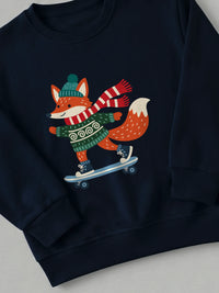 Skater Fox - Sweatshirt Navy close-up by Tout Est Fichu